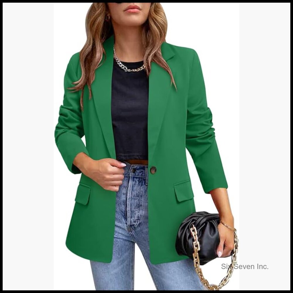 Polyester Spandex Blazer Long Sleeve Notch Collar Open Front Office